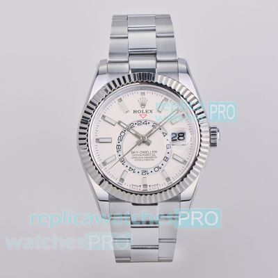 ES Factory Swiss Replica Rolex Sky-Dweller World Timer 904L Stainless Steel White Dial Watch 